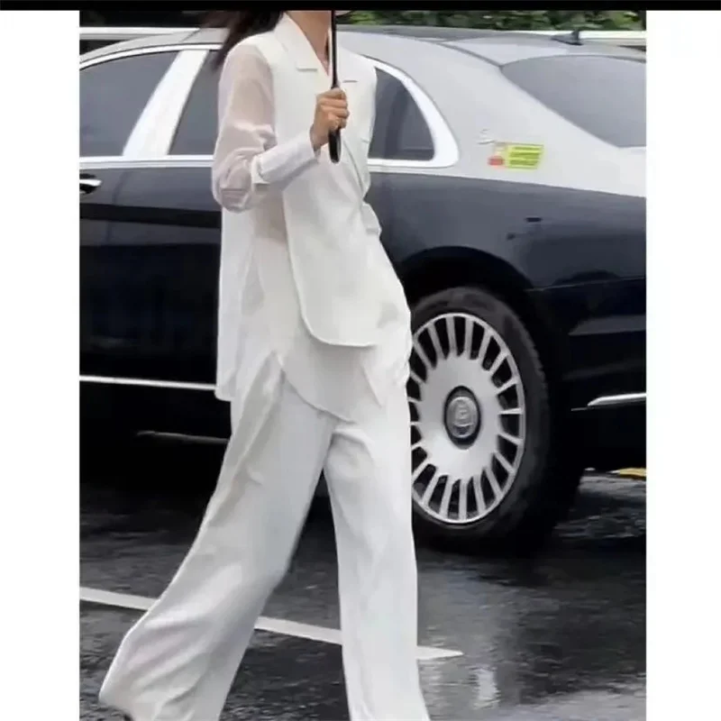 Leisure Commuter Fashion Temperament Celebrity/LadySuit Style Top and Pants Royal Sister Style Bright Silk Decoration Cover