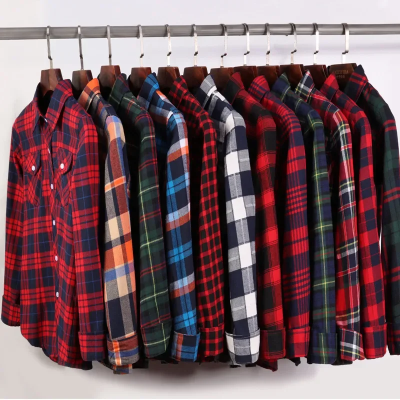 New Women\'s Plaid Shirts M-5XL Female Cotton Blouse Long Sleeve Checkered Shirt Slim Turn-down Collar  Blouses  Women Shirts