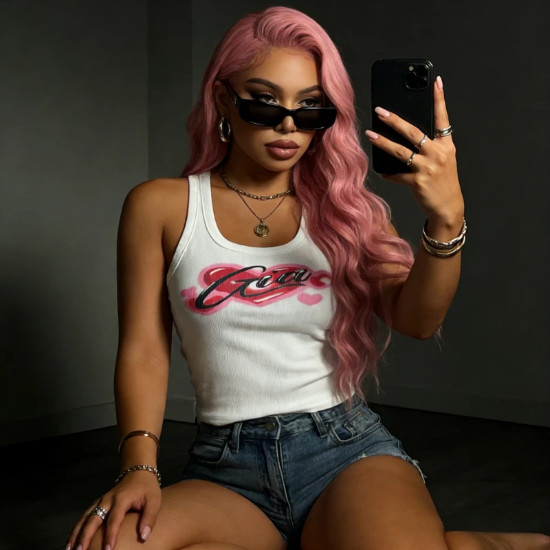 Hot Deals 2026 Summer Women Sleeveless O-neck Letter Print Sexy Hot Girl Y2k Tank Tops Streetwear Slim Fit Jennie White Clothing