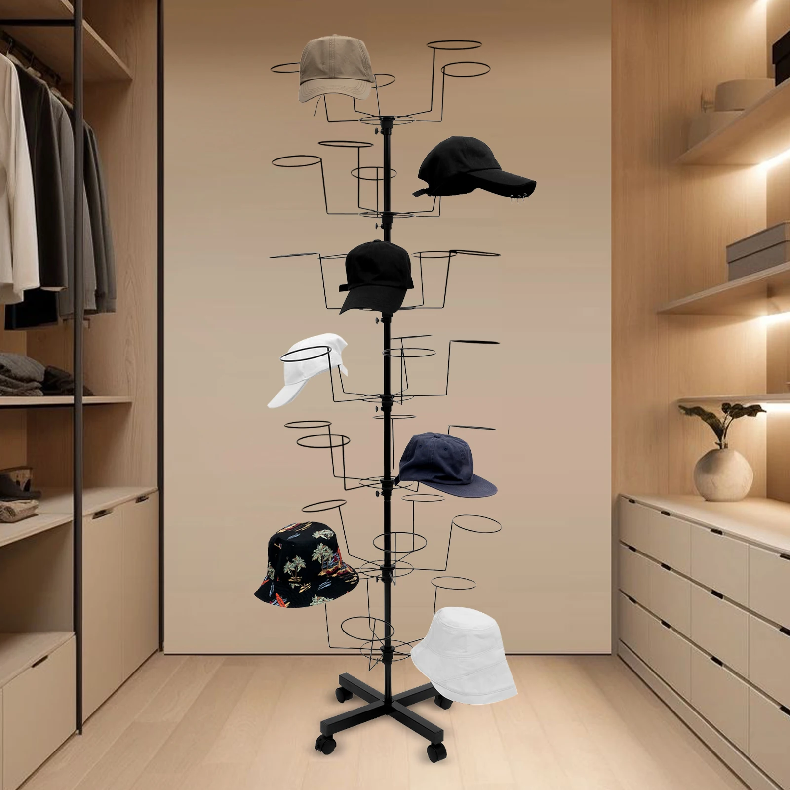 

7-Tier Metal Hat Cap Display Stand Hanger Rack Rotating Adjustable 35 Hats Baseball Hat RACK Stand Organizer