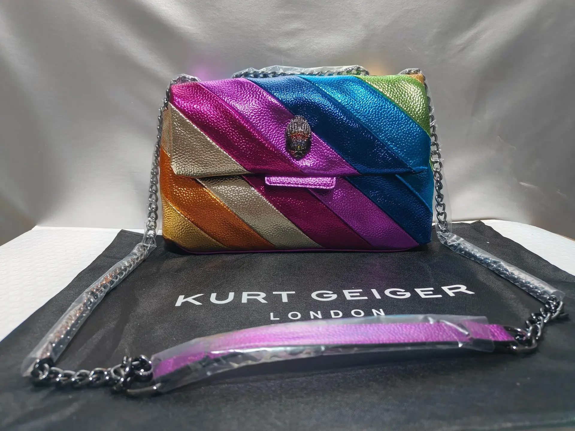 Kurt Geiger London Mini Bags Eagle head striped rainbow bag splicing new shoulder fashion chain messenger bag niche versatile