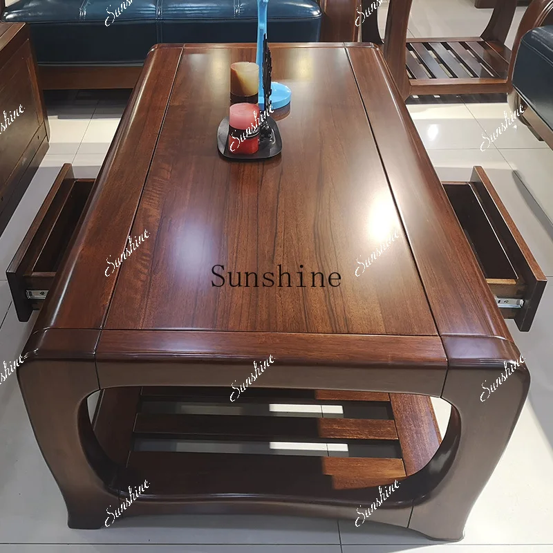 All solid wood coffee table with drawers for storage, modern Chinese living room furniture  FT