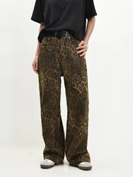 Leopard Print Jeans Y2k Women Oversized Wide Leg Denim Trousers Streetwear Hip Hop Baggy Vintage Casual Loose Jeans