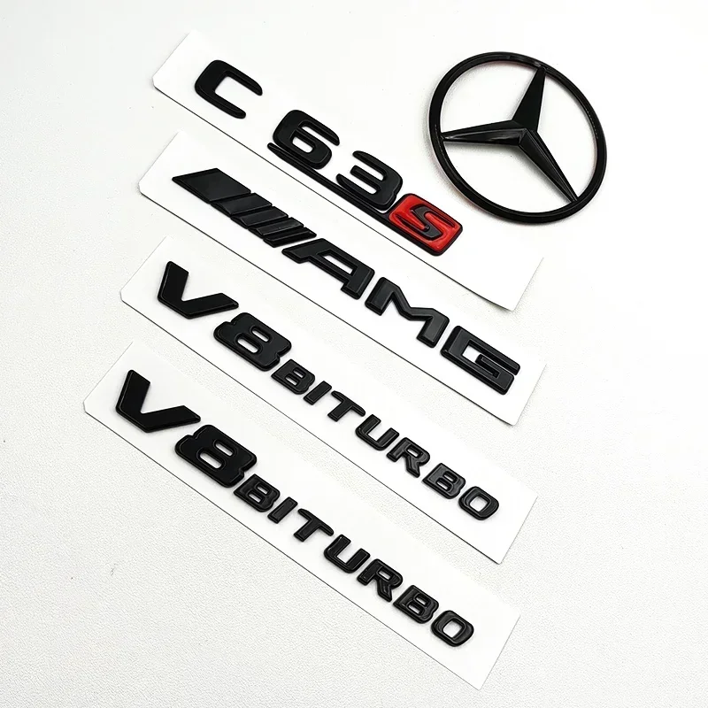 

3D ABS Black C63S Logo Letters V8 BITURBO Badge Car Rear Star Sticker Trunk AMG Emblem For Mercedes Benz C63S AMG W205 C205