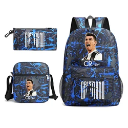 CR7 Ronaldo Print Student Schoolbag  Youth Backpack Pencil Case Shoulder Bag 3-Piece Set