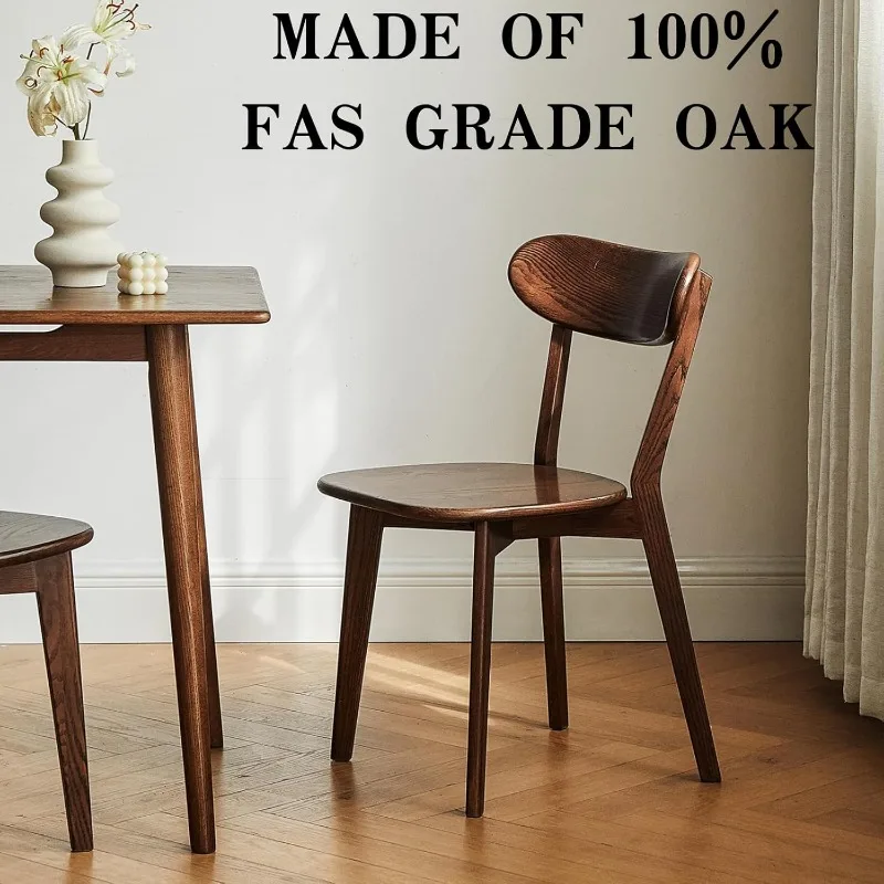 100% Solid Oak Wood Dining Chairs,Mid Century Modern Dining Chairs with Rounded Backrest,Kitchen,Dining Room Chairs Set