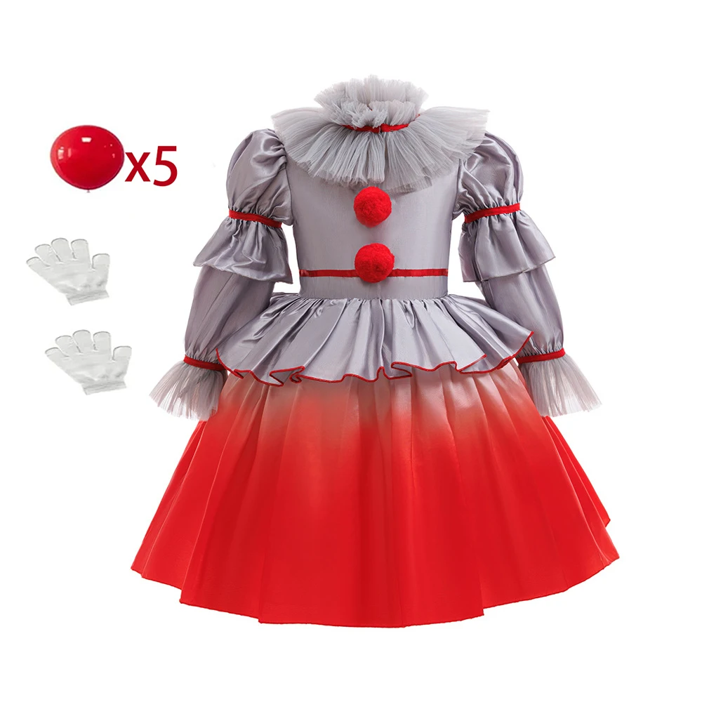 Girls Scary Clown Joker Cosplay Costume Horror Girls Halloween Dress Up Dress Clown Gown