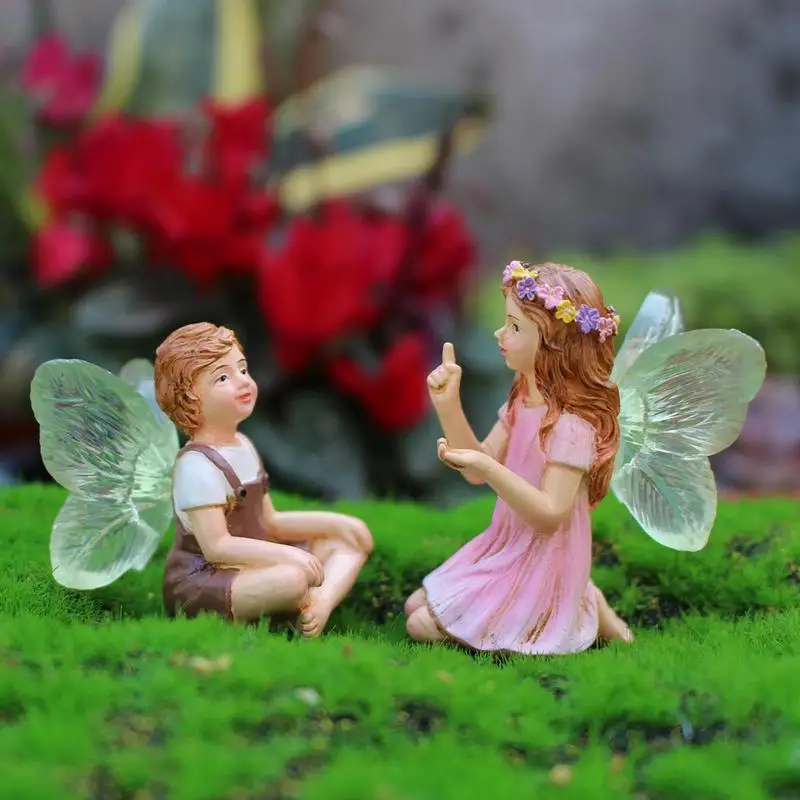 Fairy Statue Resin Fairy Statue Ornaments Set Cute Whispering Fairy Garden Statue Miniature Ornaments Planter Statue Decor For