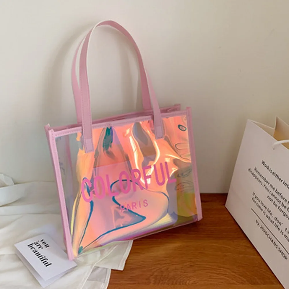 

Large Capacity Laser PVC Handbag Korean Style Underarm Bag Beach Portable Tote Summer Storage Waterproof Shoulder Bags