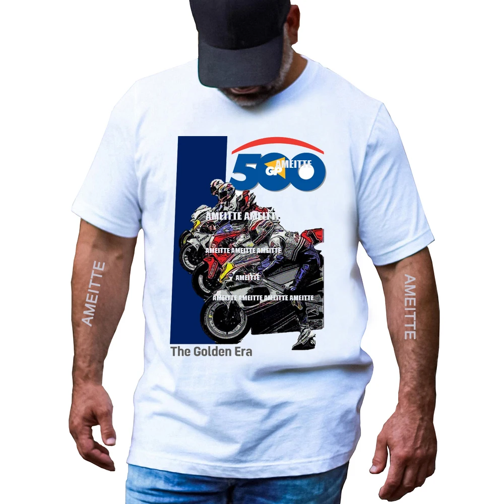 90's Legend Rider 500 GP The Golden Era Wayne Rainey Kevin Schwantz تي شيرت رجالي بأكمام قصيرة للأولاد دراجة نارية رياضية بيضاء تي شيرت #5