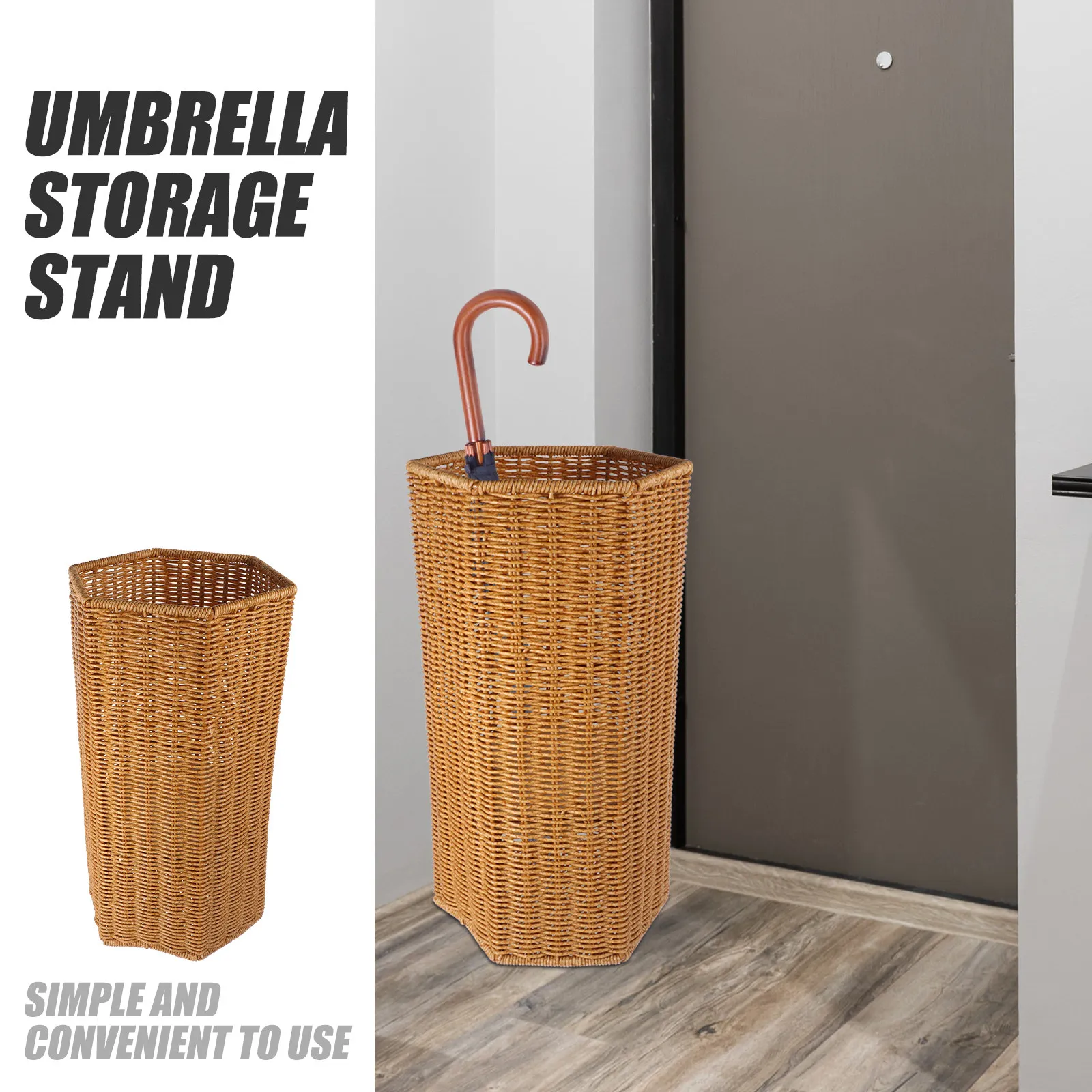 Large Capacity Plastic Umbrella Stand for Indoor Entryway – Artificial Rattan Organizer