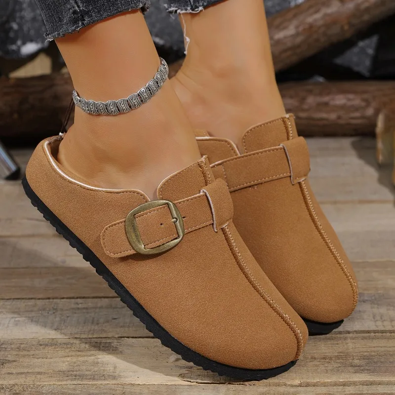 

2025 New Women's High Quality Suede Shoes with Adjustable Buckle Outdoor Soft Insole Non-slip Lady Fashion Shoes Женская Обувь
