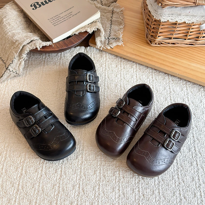 Kid's Shoes Girls' Retro British Style Leather Shoes 2026 Fashionable Children's Loafers Anti-Slip Soft-Sole Comfortable Shoes