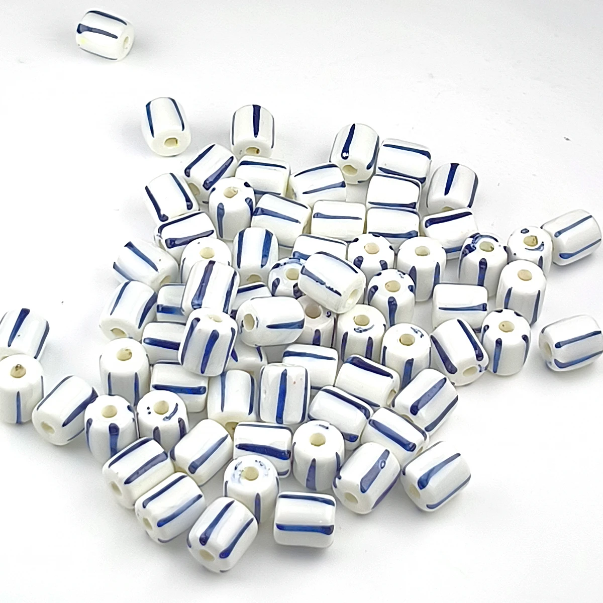7 مللي متر 20 قطعة شريط عمودي أزرق أسطواني السيراميك الخرز أساور يدوية القلائد أقراط سلاسل اكسسوارات حبة #2