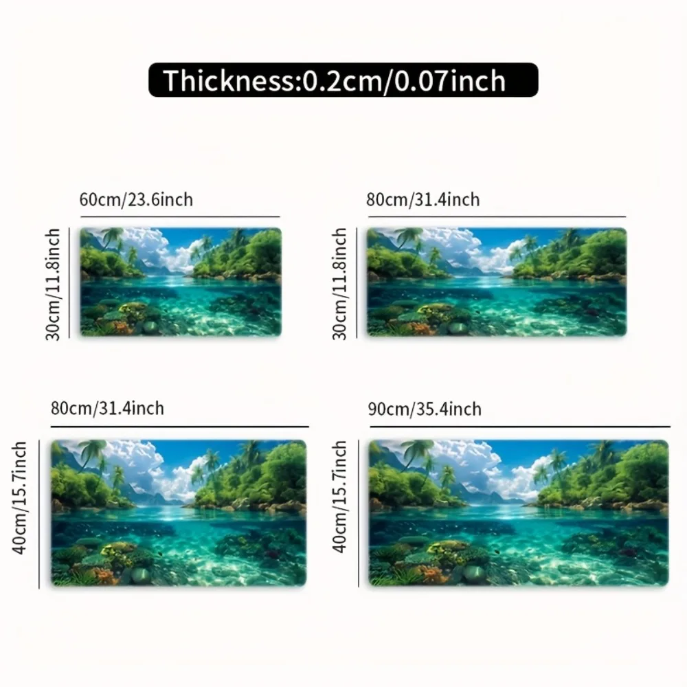 Large Tropical Underwater Scenery Mouse Pad Non-Slip Durable Rubber, Print, Precision Edge Stitching Perfect for Office Gaming