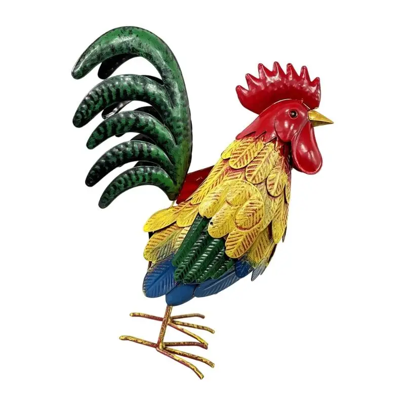 E8BD Lovely Iron Rooster Ornaments For Patios Balcony And Landscape Decoration