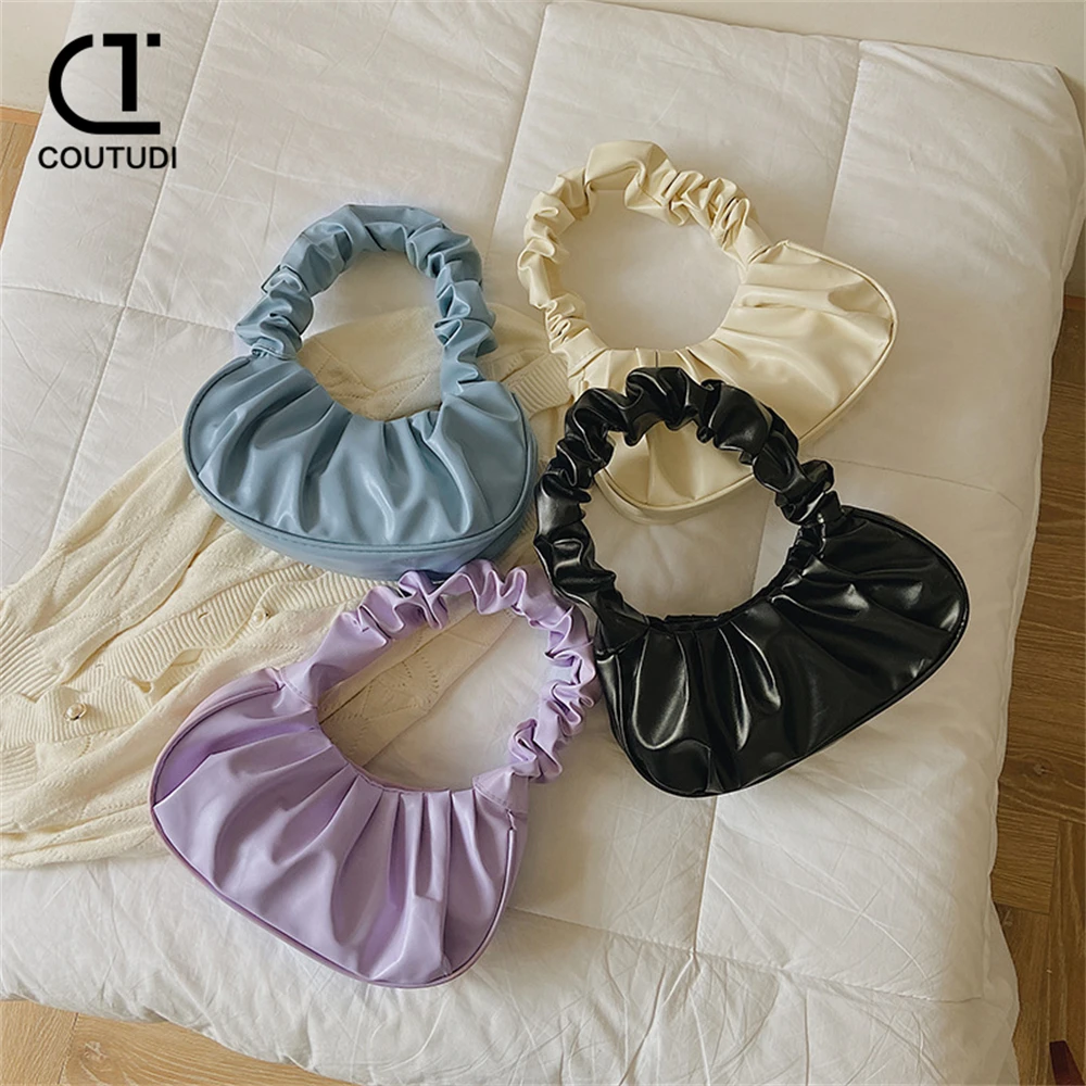 

COUTUDI Pleated Handlebags for Women PU Cloud Bags Leisure Armpit Bag Shopping Shoulder Bags Dumpling Handbag Female Hobo Bags ﻿