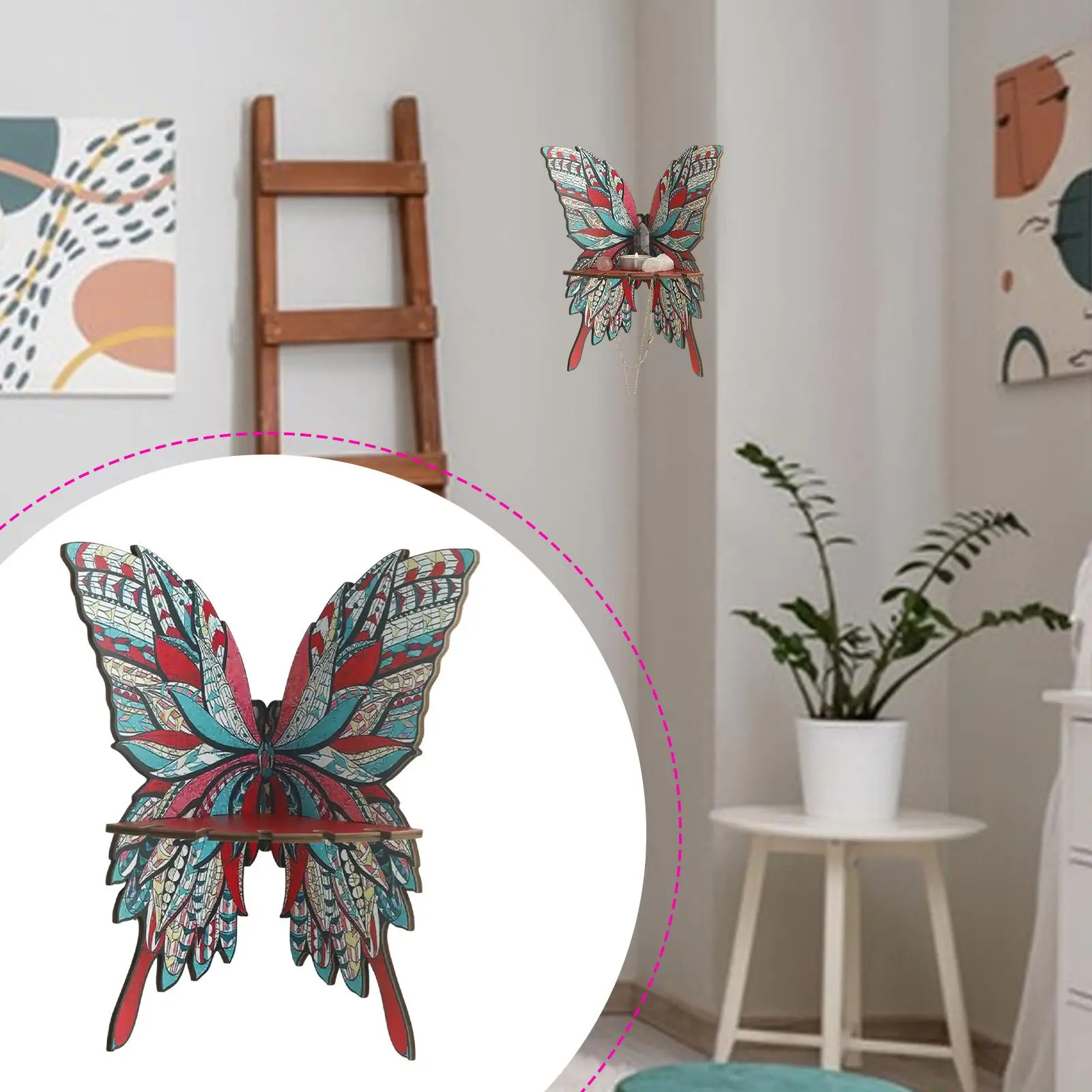 Butterfly Corner Shelf Display Stand Wooden Lightweight Cute Wall Mounted