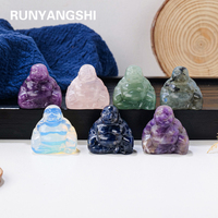 Chinese Smiling Buddha Figurine Gem Handicraft Carving Natural Stones Rose Quartz Aventurine Meditation Treatment Home Decoratio