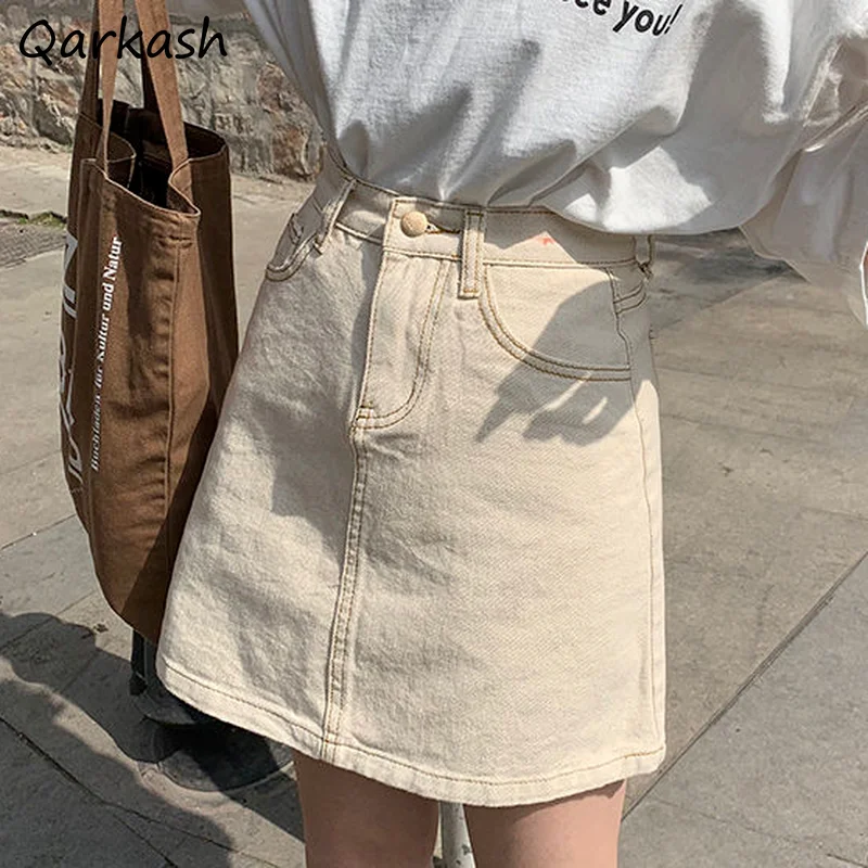 

Skirts Women Empire Harajuku Solid Summer 2021 Faldas Simple Design Vintage Preppy All-match Chic New Denim Mini Japanese Style