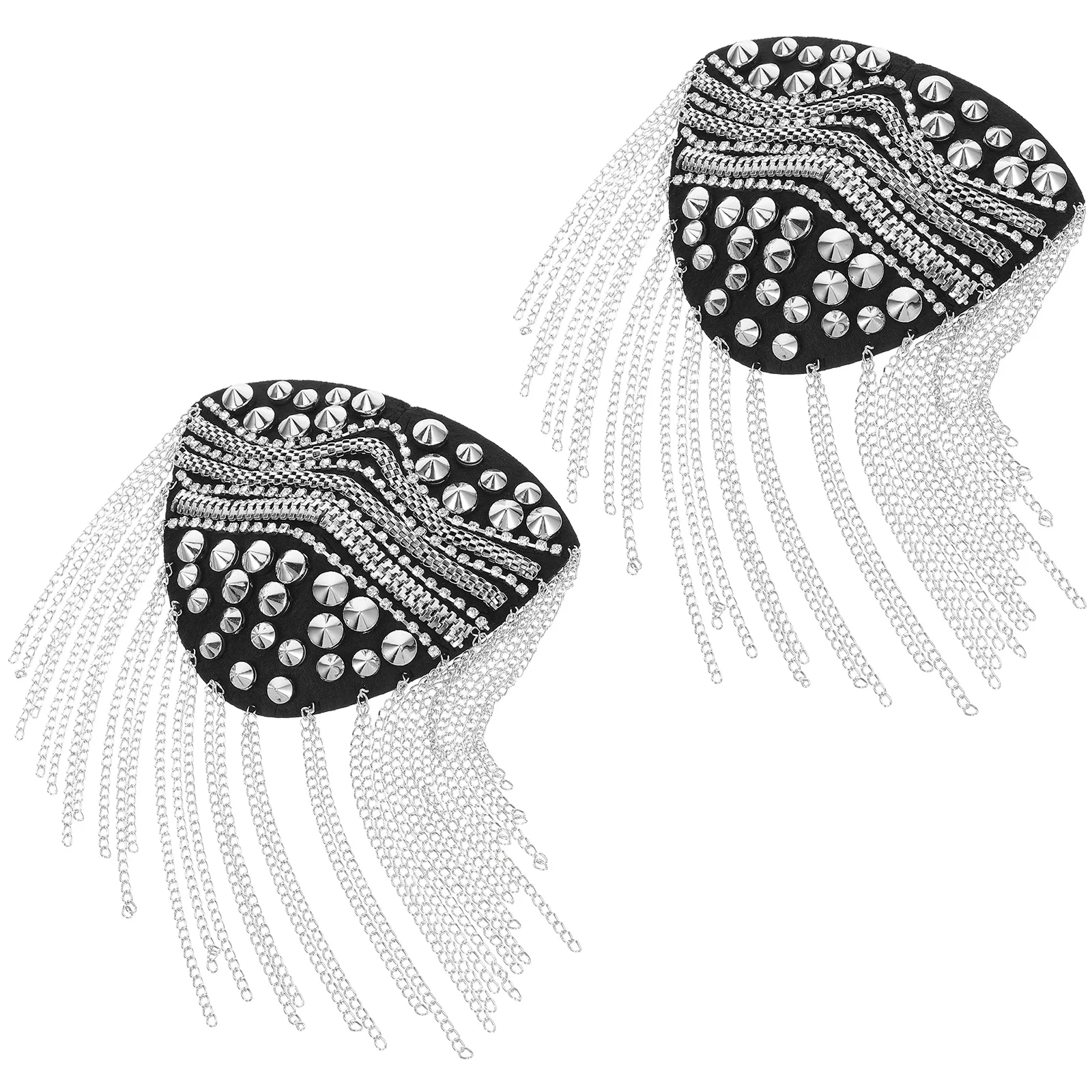 1 ペアレトロ王子コスチュームショルダーボードタッセルリベットデザインシルバーマンクール装飾アクセサリークラフト縫製トリム