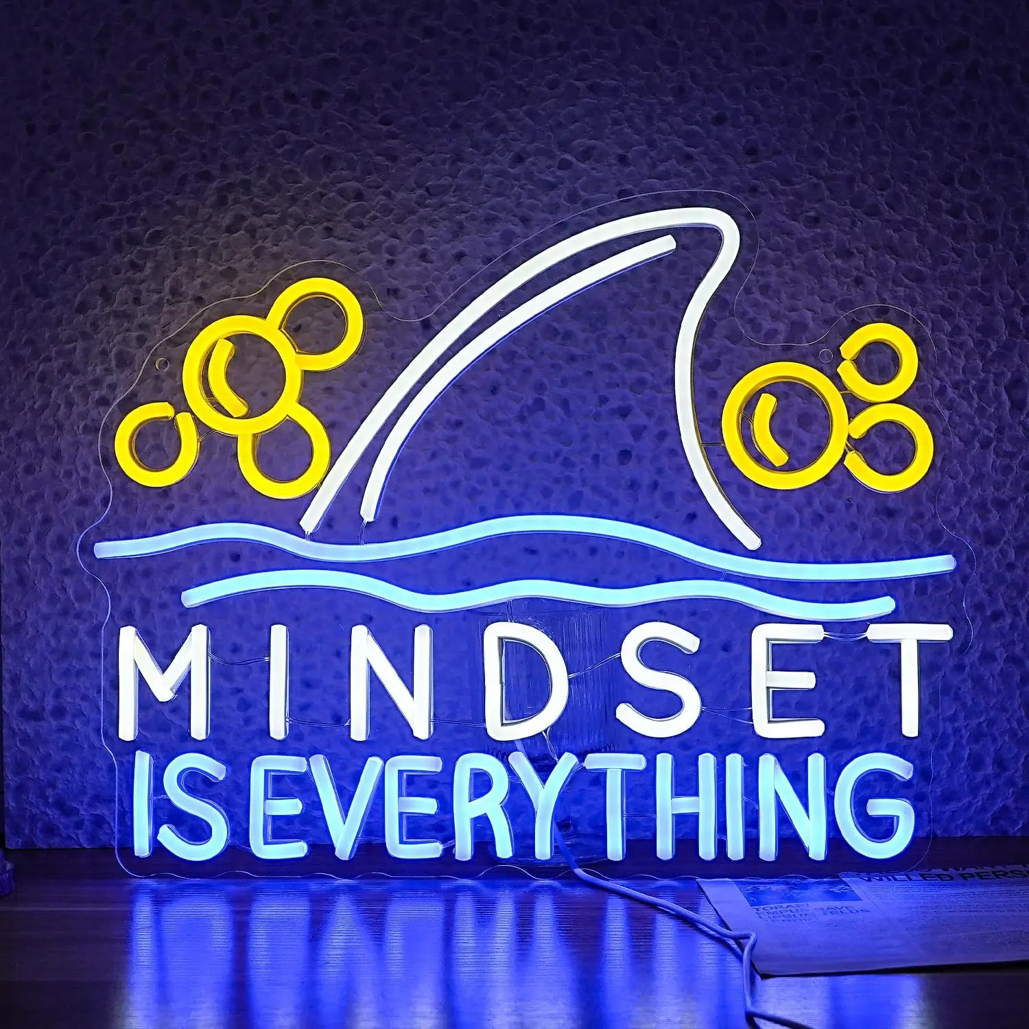 Mindset is Everything Neon Sign Dimmable Led Fish Shark Light Up Sign Wall Decor for Classroom Office Bedroom School