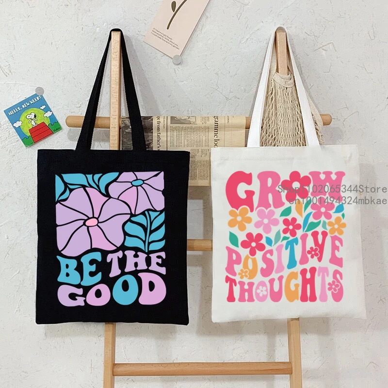 

Canvas Shopping Bags Boho Style Wildflowers Series Women Portable Shoulder Bag Vintage Aesthetic Boho Plant Teen Trendy Handbag