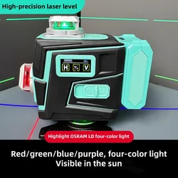Laser Level 3D 12 Lines Powerful Purple Light Digital Display 360 Self-Leveling Horizontal Vertical Multicolor Laser Level