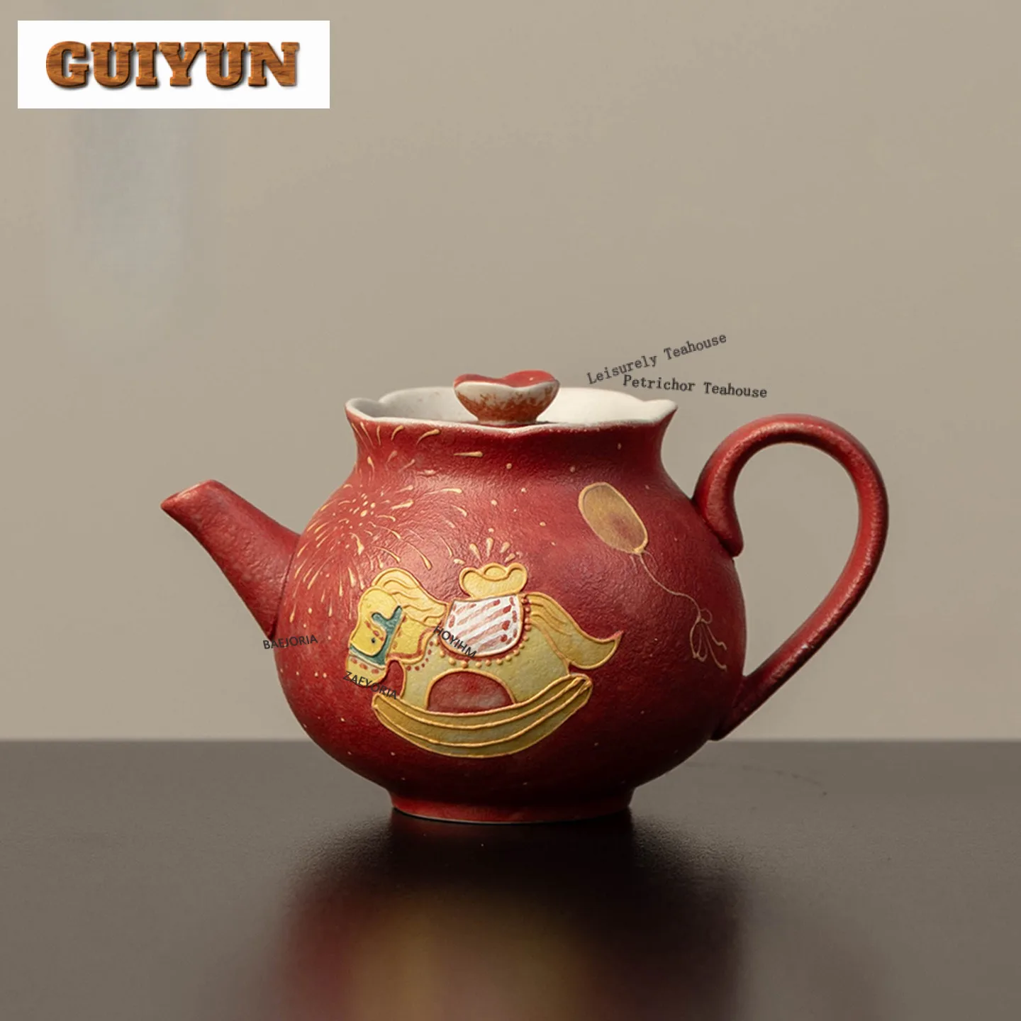 

160ml Hand-painted Fortune Horse Teapot Luxury Tea Infuser Pot Tea Making Kettle With Ball Hole Tea Ceremony Decoration Craft