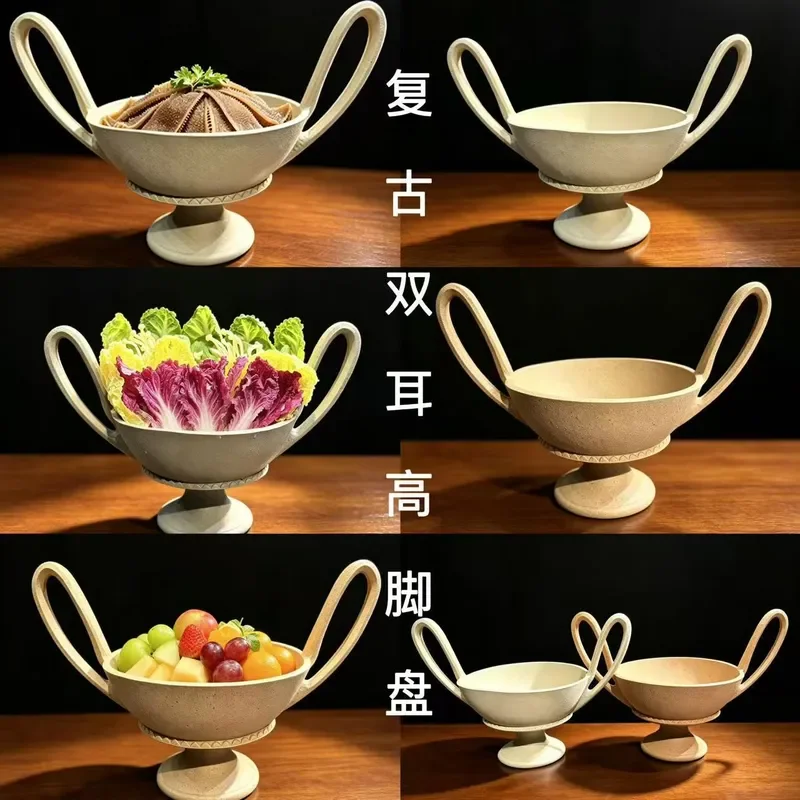 Vintage Medieval Style Raised Foot Plate Elegant Art Decor for Living Room Home Ornament Unique Ceramic Serving Dish for