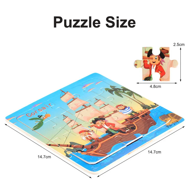 Madeira 3D Cartoon Animal Jigsaw Puzzle para crianças, brinquedos educativos, veículo, Montessori, novo, 1, 2, 3 anos, 20 peças