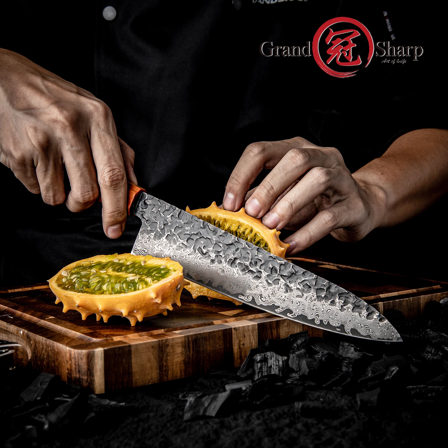Grandsharp 8 Inch Kitchen Chef Knife 67 Layer Damascus Steel Ebony Handle for Expert Meat Slicing and Vegetable Chopping
