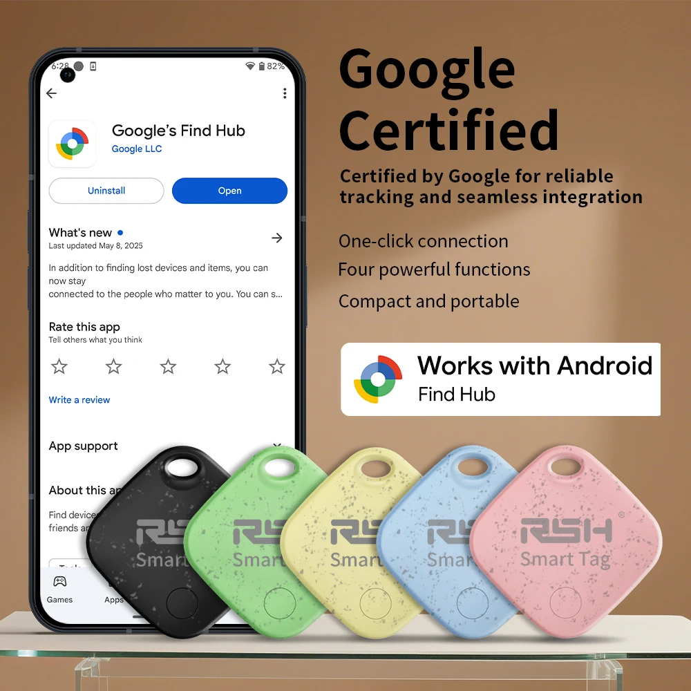 RSH 4-Pack Security GPS Tracker Car Wallet Pets Anti Loss Eco Smart Tag for Google's Find Hub Android Locator for Xiaomi Pixel