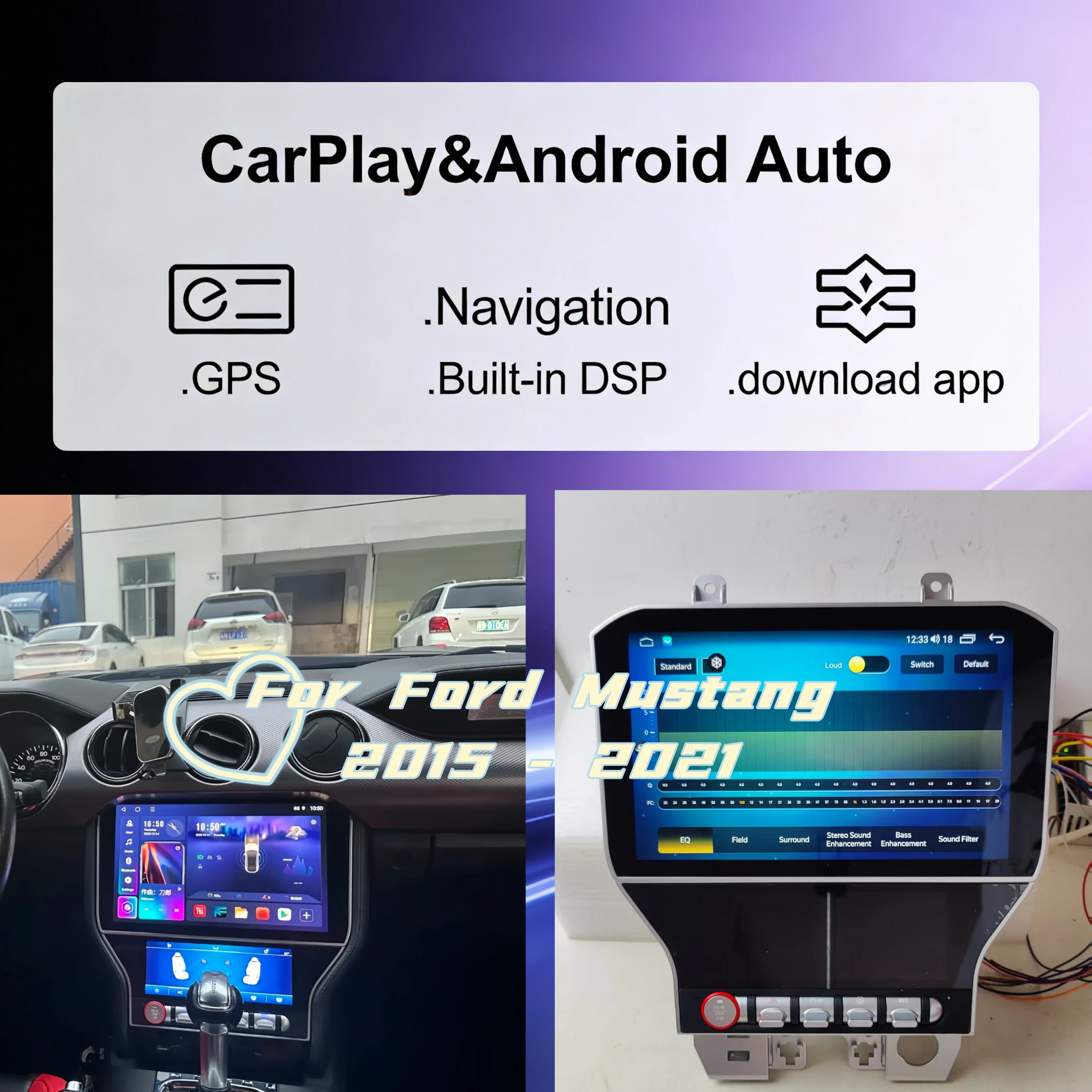 

11.5"+6.86" Carplay Auto Android Car Radio For Ford Mustang 2015 2016 2017 2018-2021 Dual Screen GPS Multimedia Stereo Player