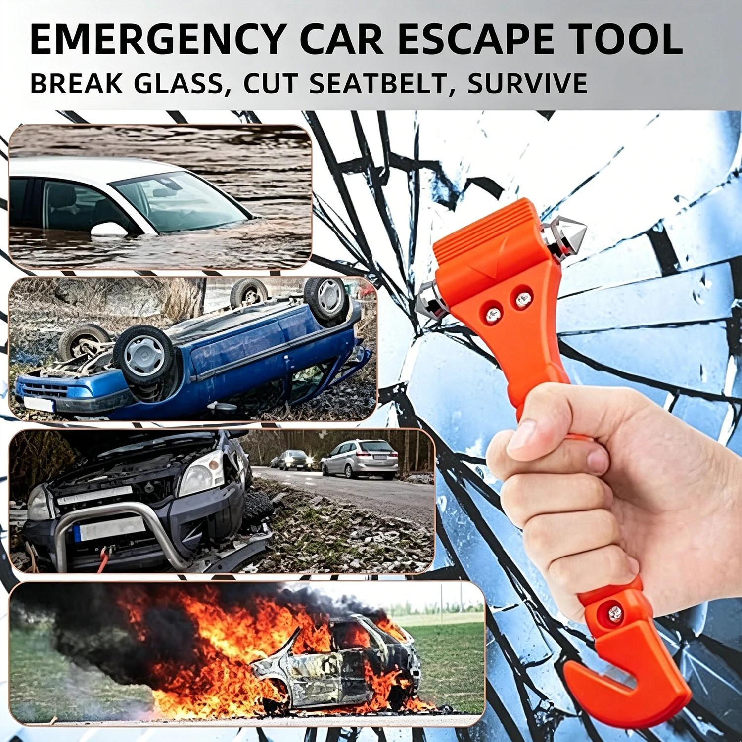 1/2PCS Survival Safety Hammer Camping Driving Car Seat Belt Cutter Emergency Escape Hammer to Break Window Glass RED view 2