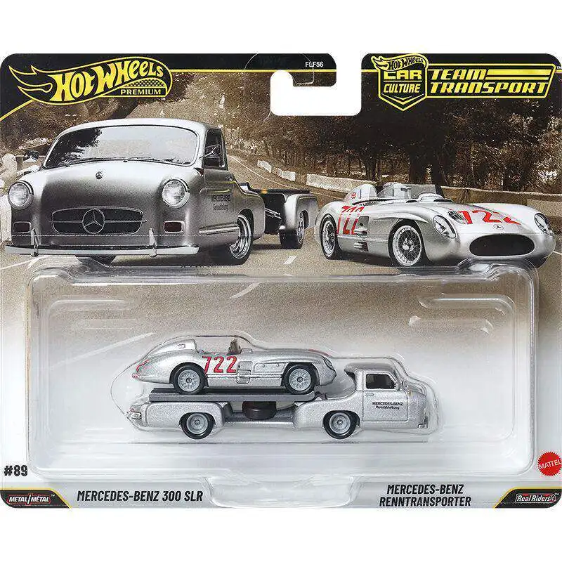 

Коллекционные модели автомобилей Hot Wheels: Mercedes-Benz Renntransporter и Mercedes-Benz 300 SLR, масштаб 1/64, металлические литые игрушечные машинки FLF56