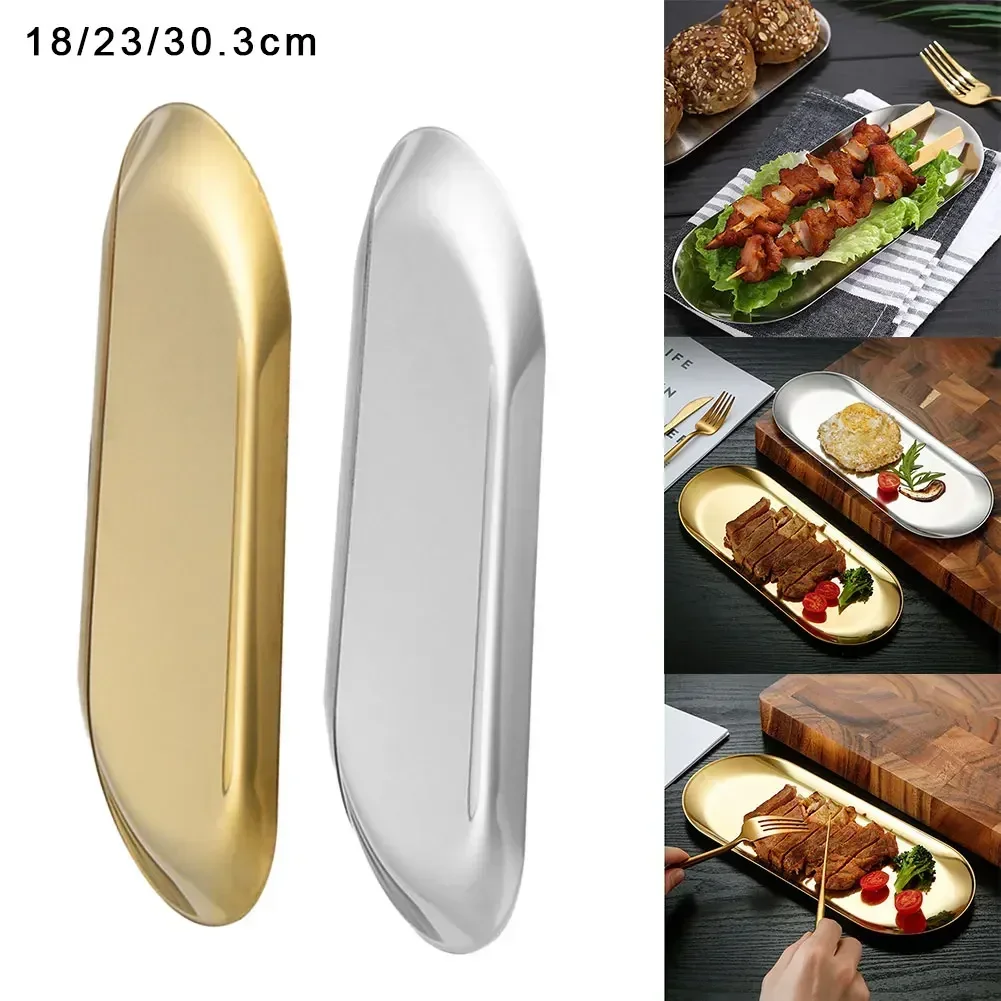 Silver Gold Creative Dining Plate Dessert Tray Towel Tray Jewelry Tray Multi Size Oval Storage Food Sundry Rust Proof