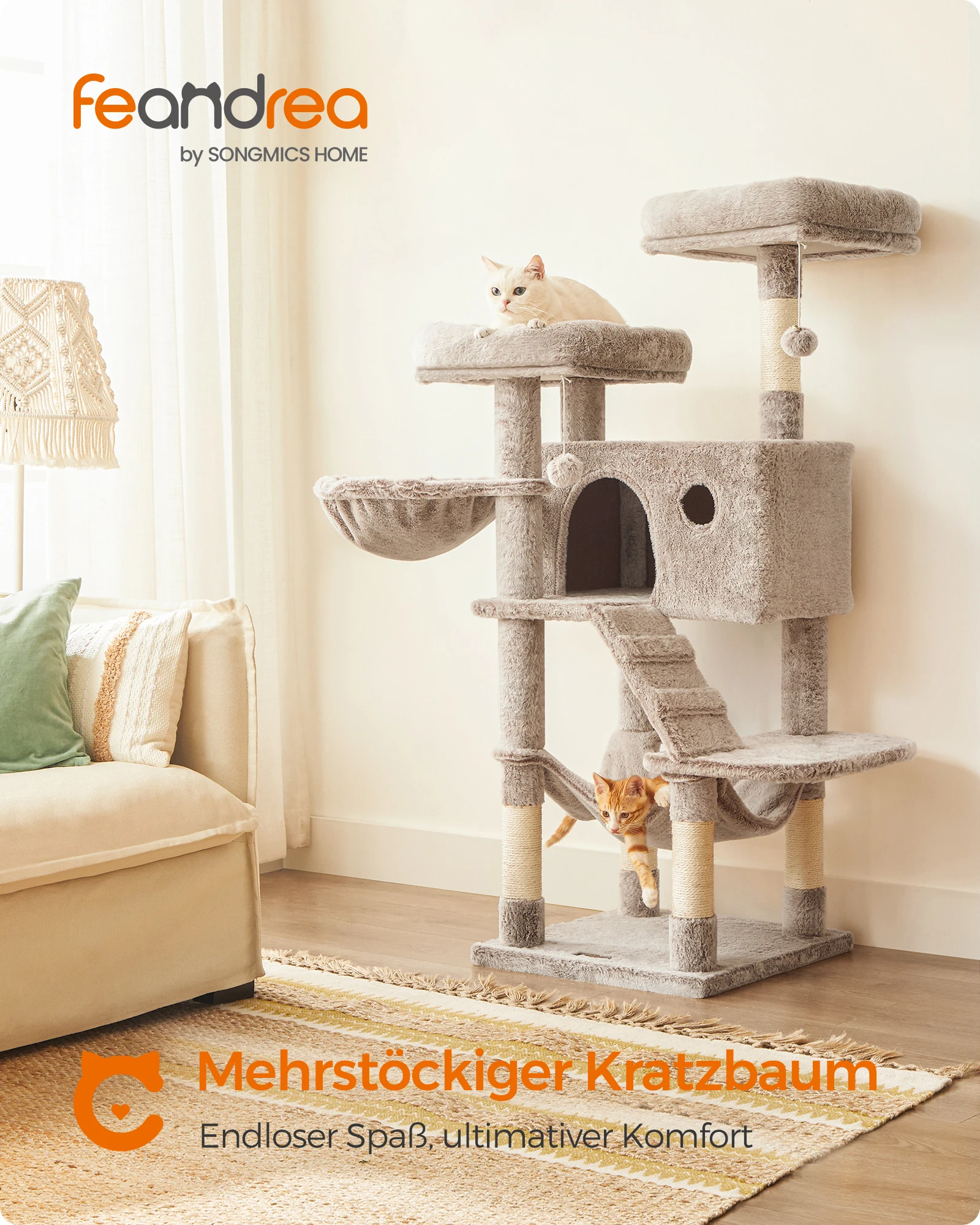 Feandrea krabpaal Grote Soft Cover Krabpaal voor grote katten Ombré Bruin Wit Grey Blue