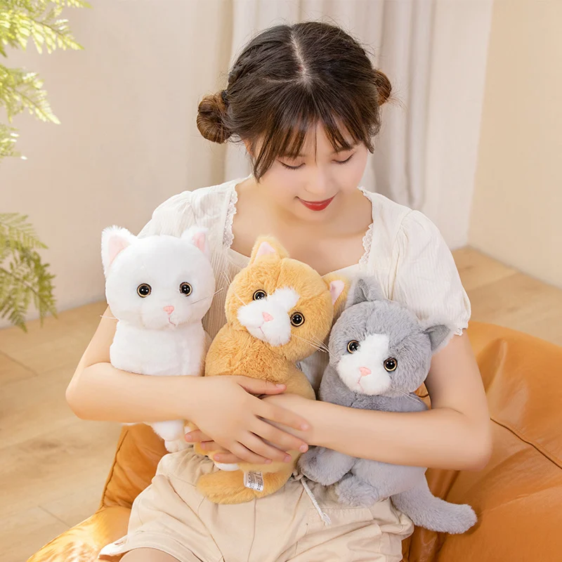 1pc 26cm Simulation Cat Plush Toy Cartoon Sitting Cute Kitten Animal Grey White Black Cats Artificial Touch Doll Gift for Kids