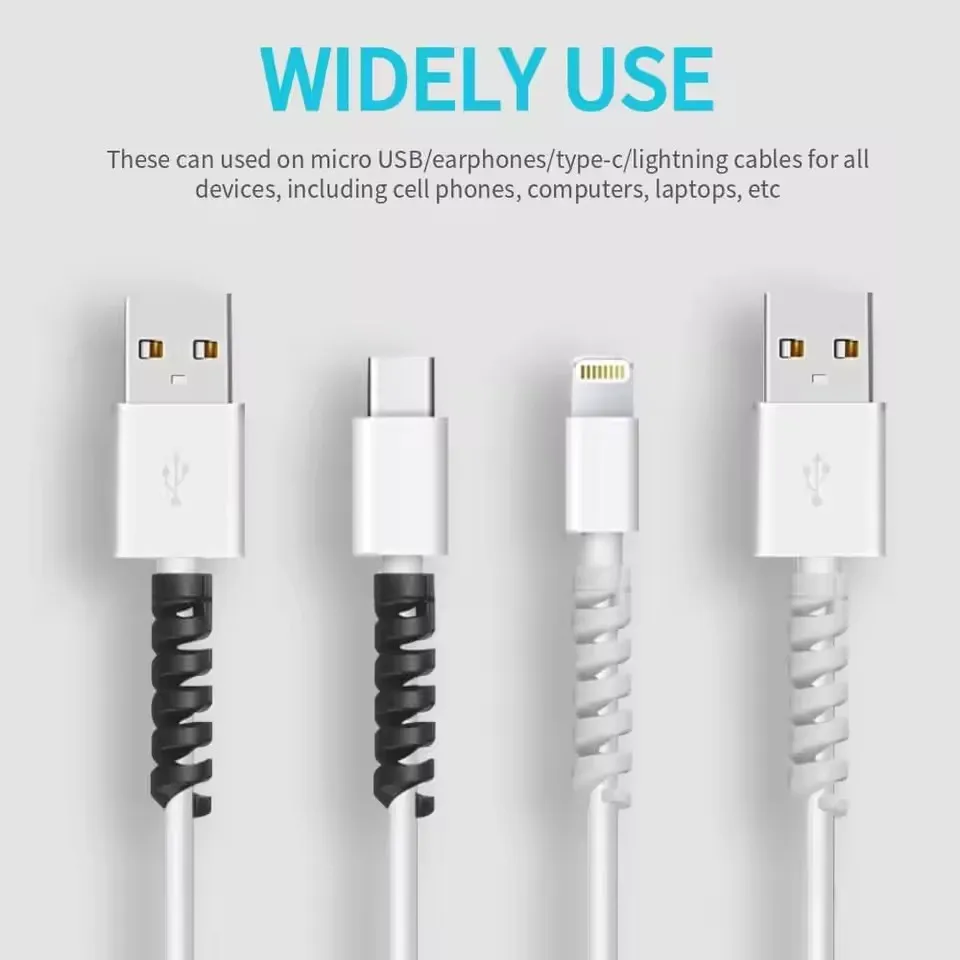 10pcs Cable Protector Silicone Charge Cable Spiral Winder Wire End Cord Savers Cover For Phone USB Charger Cable Accessories