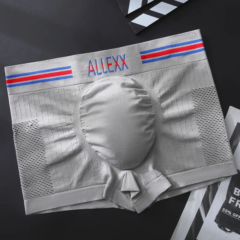 Men Boxers Ice Silk Mesh U Convex Pouch Panties Letter Printed Exercise Breathable Quick-Drying Elastic Underwear Calzoncillos