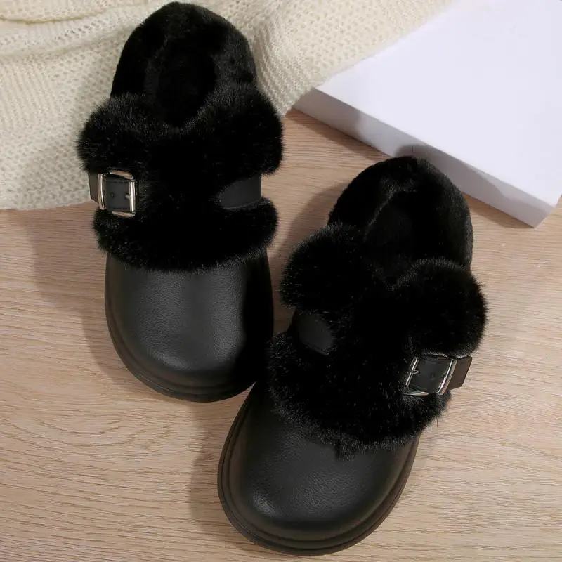 Wasserdichte EVA-Hausschuhe mit dicker Sohle und Fellbesatz für Damen, Winter 2026, mit Metallschnalle, flauschige Fell-Clogs, warme Plüsch-Hausschuhe für Frauen – Detail 24