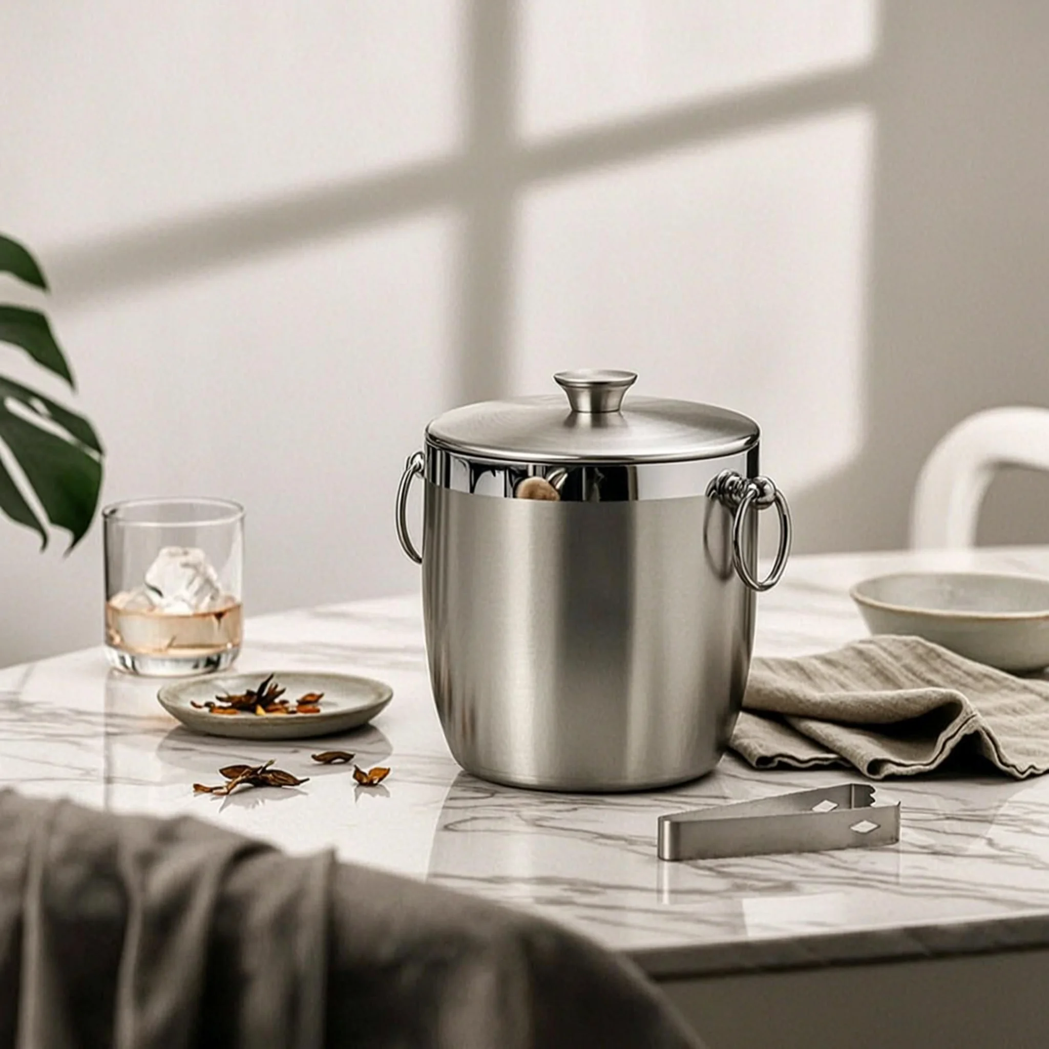 Stainless Steel Ice Container Loop Handles Insulated Ice Container Beverage Container Easy to Clean Food-Grade