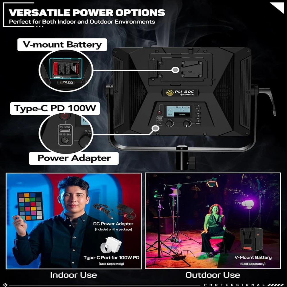 مصباح فيديو LED IFOOTAGE RGBW، مصباح لوحة LED مع دعامة U، 7200 Lux@1m/2700K-6500K/CRI 96/TLCI 99, 80W إخراج مستمر