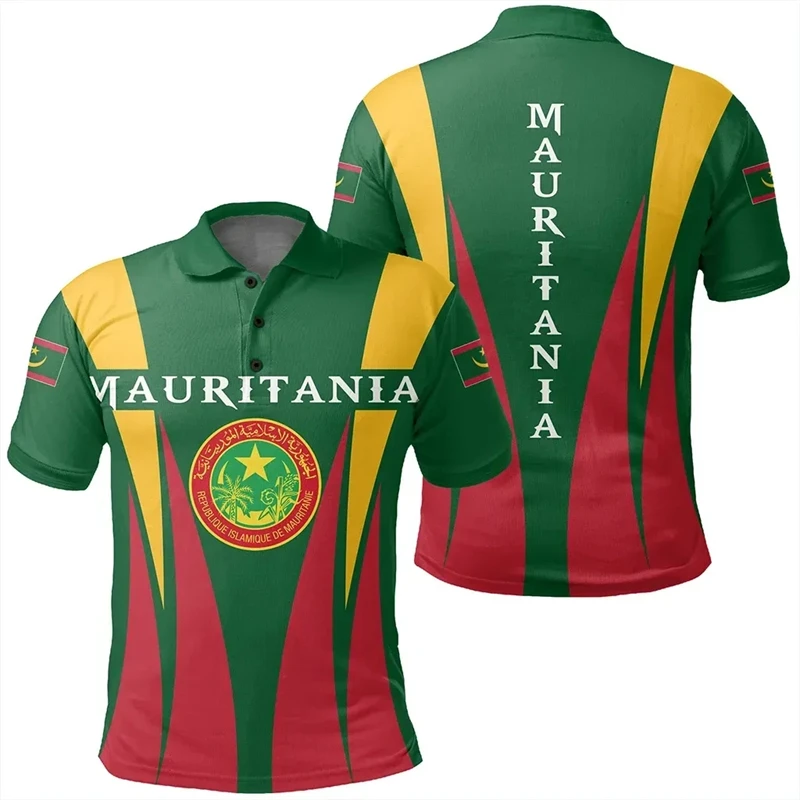 Africa Mauritania Map Flag 3D Printed Polo Shirts For Men National Emblem Short Sleeve Patriotic Coat Of Arms POLO Shirt Jersey