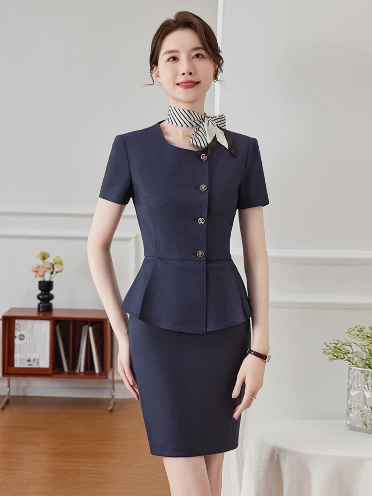 High-End Short-Sleeve Business Suit Set for Women Front Desk Workwear Elegant Summer New Style for Jewelry Store Sales Depart...