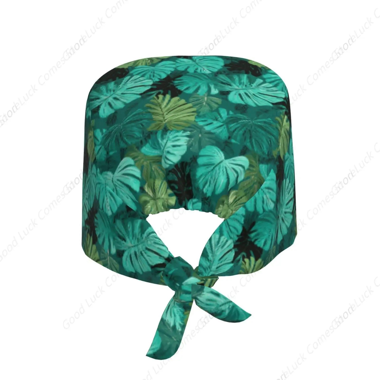 Tropical Leaves Working Cap, Scrub Cap with Sweatband, Adjustable Tie Back Hat Breathable Headgear for Women/Men