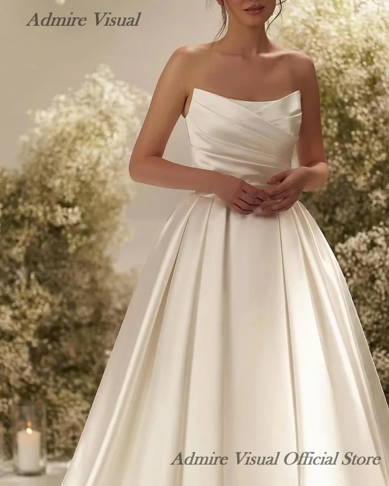 فستان زفاف مرئي من Admire على شكل حرف a من الساتان ثنيات بأكمام قابلة للانفصال فستان عروس مخصص فيستدوس دي نوفيا