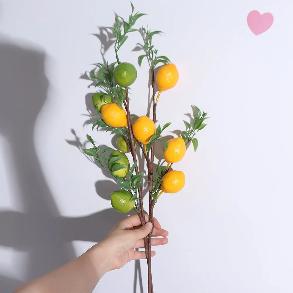 Branche de citron artificielle en plastique, simulation réaliste de citronnier, plantes vertes, style européen, fausses plantes, décoration de vacances
