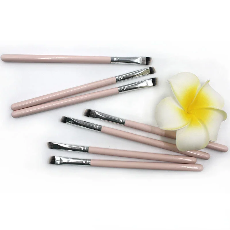 Pink Handle Silver Tube Eyebrow Brush Oblique Head Single Black and White Hair Makeup Brush Eyebrow Brush Bevel Thrush Tool